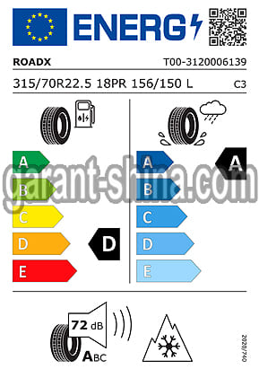 RoadX RDR2 (приводная) 315/70 R22.5 156/150L 18PR - Фото Европейские характеристики